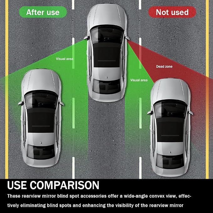 2PCS Blind Spot Convex Car Mirror, Convex Rear View Mirrors, Side View Mirror Blindspot with Wide Angle Adjustable Stick, 360 Degree Adjustabe HD Glass Blind Spot Mirrors for SUV and Trucks