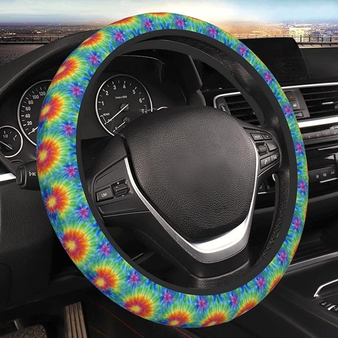 Universal 15 Inch Tie-Dye Steering Wheel Cover - Non-Slip Thick Neoprene Car Wheel Protector, Breathable Auto Interior Decor for Women Men, Fits Most Cars, SUVs, Sedans & Trucks