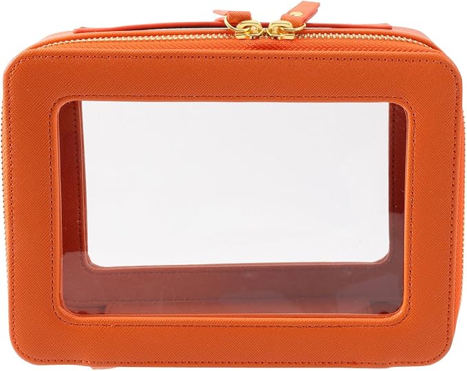 Toiletry bag waterproof cosmetic organizer with with handle large opening for travelling car organizers (Orange)
