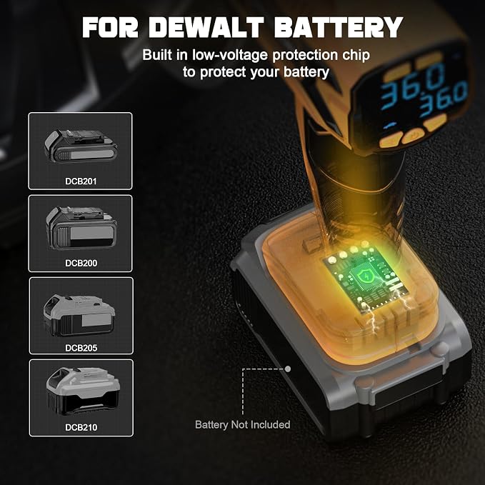 Tire Inflator Air Compressor Compatible with Dewalt 20V Battery, 160 PSI Cordless Portable Electric Air Pump 2026 Bigger LCD Digital Pressure Gauge for Car, Bike, Sport Ball (Tool Only)