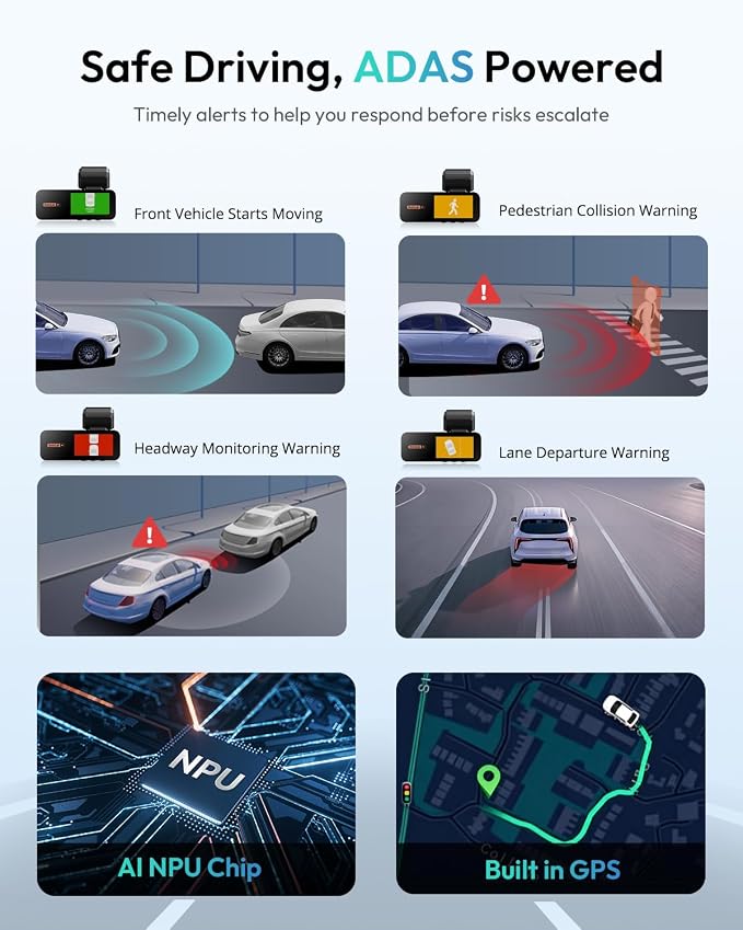 4K Dash Cam Front and Rear, 170° Ultra Wide Car Camera, 4K+2K Dashcam with ADAS, Night Vision, 24/7 Parking Mode, STARVIS Sensor, WDR, 5.8GHz WiFi, Built-in GPS, Loop Recording (No SD Card)