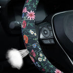 Wild Flowers Steering Wheel Cover Auto Steering Wheel Protector, Anti-Slip, Breathable, Absorbing Sweat, Universal Floral Car Accessories 14.5–15 inch,Fit for Most Car, Trucks, SUV