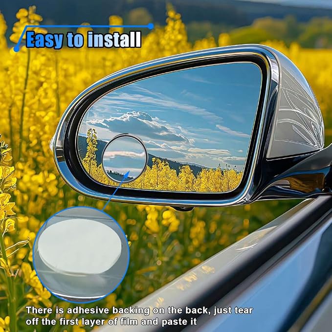 4PCS Car Blind Spot Mirror, 360° Wide Angle Convex Mirrors with Adjustable Frame, 2" Round Rear View Mirror, Adhesive HD Glass Side Mirror for Most Cars Trucks SUVs (Silver)