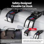 2 PCS Car Headrest Hook Safe Foldable Hidden Seat Hooks, Strong Load Capacity ABS Seat Hanger for Purse Bag Bottle Storage Organizer, for BMW 3 4 5 X1 X3 X5 Accessories with Sporty 3-Color Logo