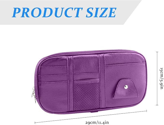 Car Sun Visor Organizer, Sunglass Holder and Storage Pocket, Card Cash Pouch with Multi-Pocket Net Zipper, Case Bag for License Pen Key, Auto Accessories for Truck, SUV, Van (Purple)