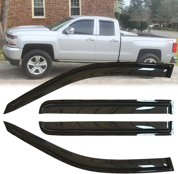 4pcs Original Shatterproof Rainproof Window Wind Deflectors for 2014-2018 Silverado/Sierra 1500,2015-2018 2500HD & 3500HD Extended Cab,Rain Guards,Window Visors for Cars,Vent Deflector 94528