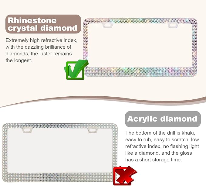 Bling License Plate Frames for Women, Sparkly Rhinestone Diamond Car Accessories with Glitter Crystal Caps (1 Pack Colorful)