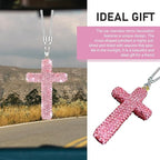 Bling Cross Car Hanging Accessories, Crystal Rhinestone Rear View Mirror Pendant, Religious Rearview Mirrors Decoration Charm, Car Hanging Ornament, Automotive Interior Accessories (Pink)