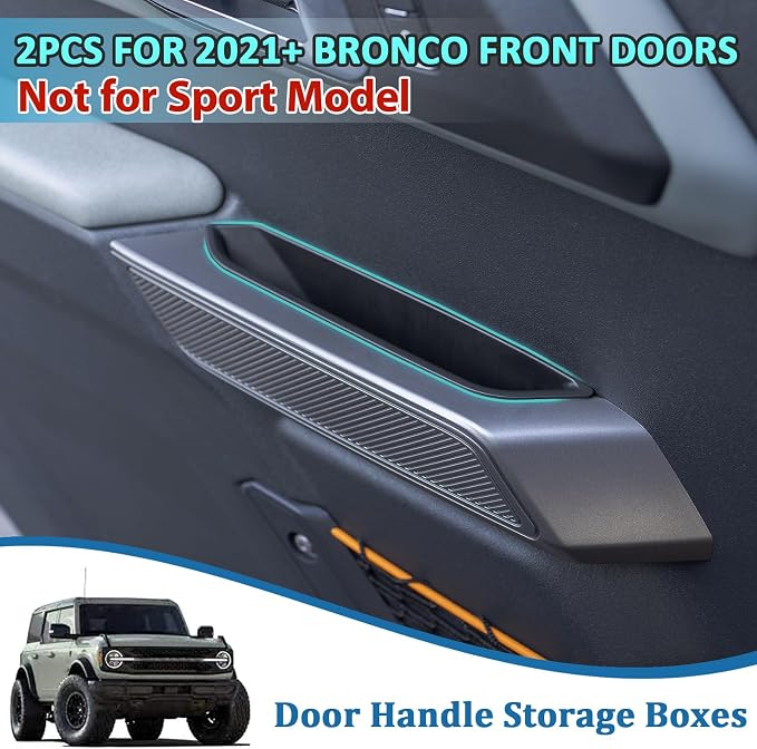 2PCS Front Door Storage Box Compatible with Ford Bronco 2021-2026 Accessories, Phone Holder Door Grab Handle Pocket Storage Organizer ABS Plastic (Not for Sport)