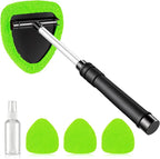 Windshield Cleaner Tool, Car Interior and Exterior Window Cleaning Kit with Extendable Handle & 4 Reusable Microfiber Pads, Auto Glass Wiper Brush Kit for Car & Home Windows (Green)