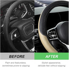 Car Steering Wheel Cover, 15 Inch Carbon Fiber Leather Stitching Color Steering Wheel Protector, Anti-Slip Elastic Breathable Steering Wheel Cover Stylish Decor for Most Cars (Beige, AD)