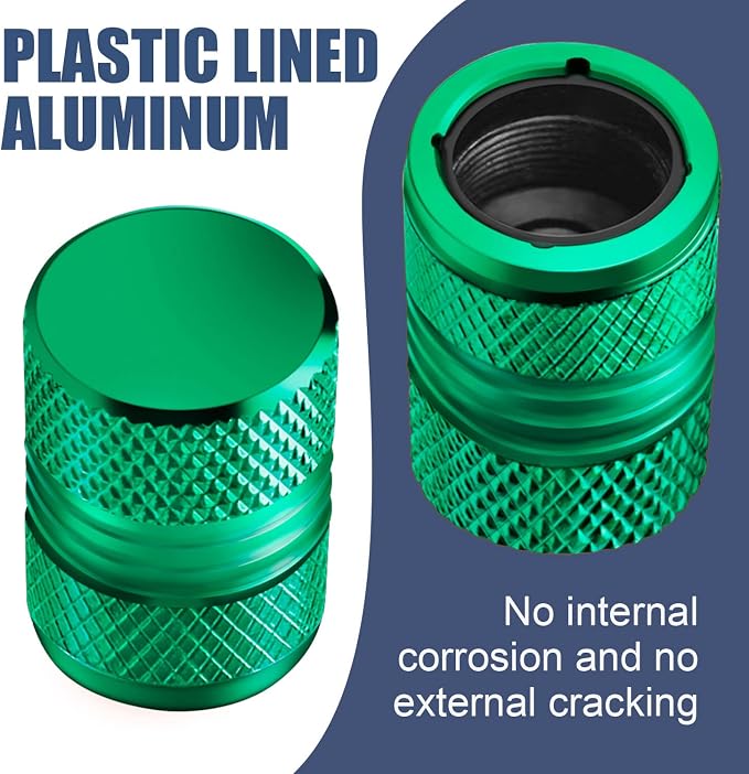 Tire Valve Stem Caps for Car Tires Air Caps Cover 8 Pack Corrosion Resistant Premium Alloy Leak-Proof Universal for SUV Truck Motorcycle Bike Green