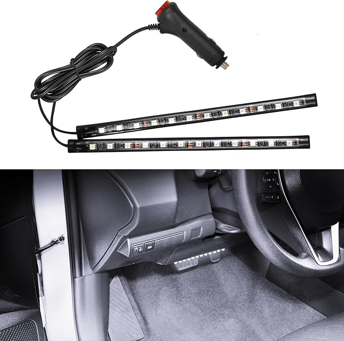 Car LED Strip Light, 12V 24 LED Vehicle Interior Atmosphere Lamps with Cigarette Lighter, Auto Under Dash Ambient Night Light, Universal Car Accessories (White, Cigarette Lighter)