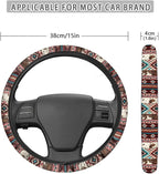 Aztec Brown Cow Print Red Auto Steering Wheel Cover Unviersal 15 inch Steering Wheel Wrap Cover Auto Interior Accessories Decor All Seasons