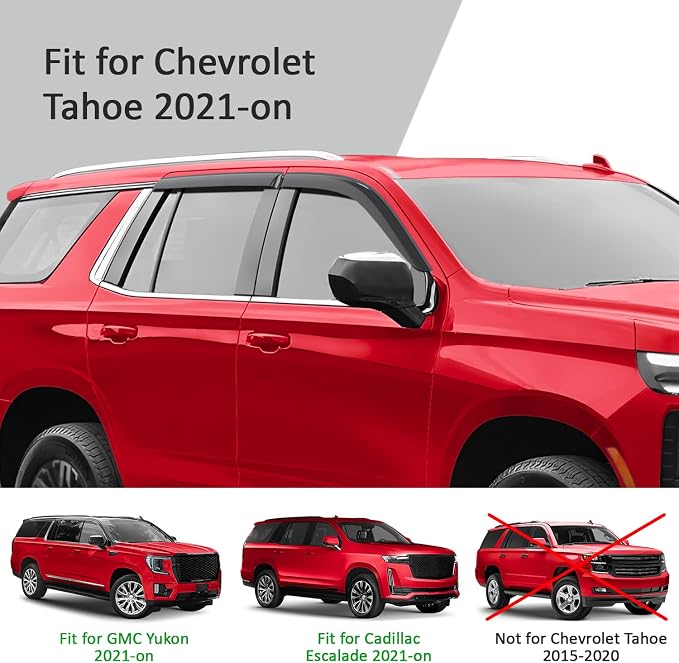 Voron Glass Tape-on Extra Durable Rain Guards for Chevrolet (Chevy) Tahoe 2021-2026, Window Deflectors, Vent Window Visors, 4 Pieces - 100926