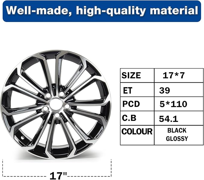 New 17x7" 17 Inch Premium Aluminum Alloy Wheel Rim Compatible with Toyota Corolla 2014-2016 | OEM Design, Alloy Replacement Wheel, Super Duty Car Rims Replacement - OE Stock Specs, Gloss Black