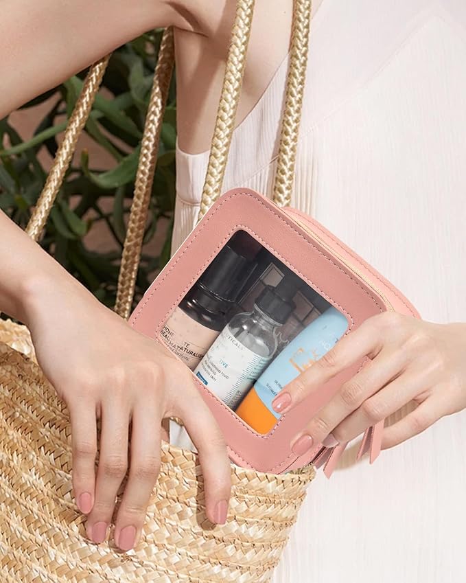 2 Pcs Clear Makup Bag Set, Clear Cosmetic Bags with Zipper Waterproof Small Travel Cosmetic Case Cute Make Up Pouch Mini Car Essentials for Women Travel Car Organizer