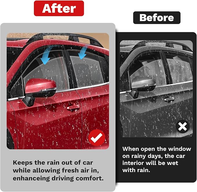 Window Visors Rain Guards for 2018-2023 Subaru Crosstrek/2017-2023 Subaru Impreza Hatchback Accessories, Outside-Mount Tape-On Side Window Wind Deflectors Vent Visors Shades Rainproof Black