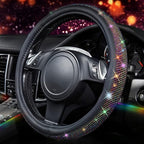 Bling Diamond Leather Steering Wheel Cover, with Bling Sparkly Crystal Glitter Rhinestones Universal Fit 13"1/2-14" Car Wheel Protector for Women Girl Fit Suvs,Vans,Sedans,Trucks, Multicolor
