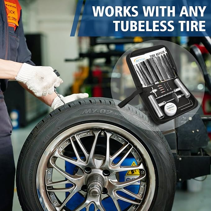 Tire Repair Kit, 44 Pcs Professional Heavy Duty Universal Emergency Flat Tire Repair Kit to Fix Punctures, for car Motorcycle, Truck, Golf Cart, ATV, Tractor, ARB, RV, SUV, Trailer etc.