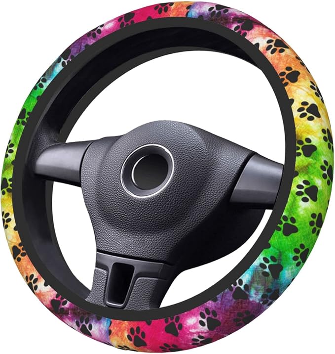 Dog Paws Steering Wheel Cover Non-Slip Auto Steering Wheel Protector Car Accessories Universal Fit 15 Inches for Men Women