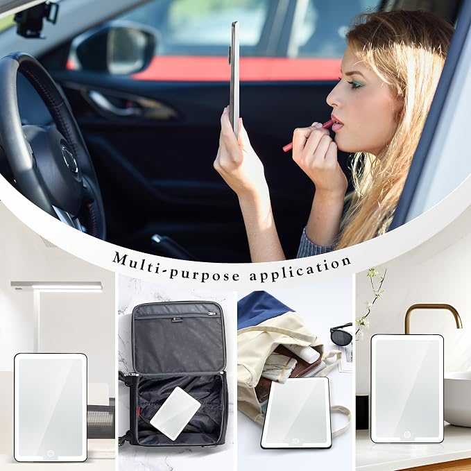 LED Vanity Mirror for Regular Car Sun Visor,Lightweight Car Mirrors with Dimmable Lights, 3-Color Vanity Makeup Mirror for Universal Standard Vehicle Visor