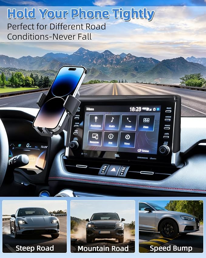 PZK Car Phone Holder for Toyota RAV4 2019-2025 Accessories 7/8-Inch Screen | Hybrid LE/XLE/Premium Auto Lock Cell Phone Mount 360° Rotation Phone Cradles Not Affect Air Vent (Not Fit 9/10.5 inch)