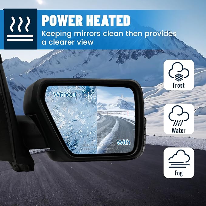 Passenger Side Mirror for Ford F150 2021 2022 2023 2024, Right RH Heated Mirror Assembly with Blind Spot Detection, Turn Signal Light and Puddle Light - OEM Style