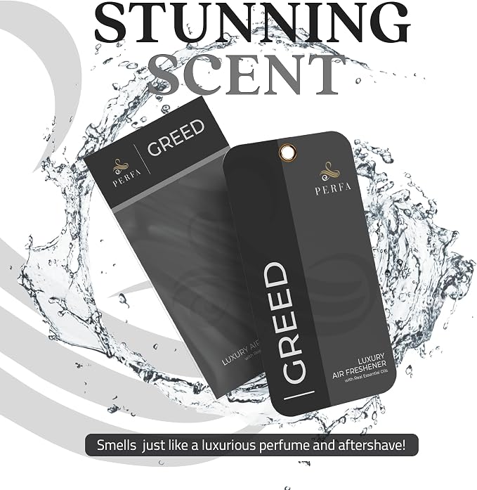 9PCS Greed Disposable Air Fresheners for Men | Long Lasting Car Air Freshener with Greed Fragrance | Lasts for 2 Weeks | Strong Car Perfume with Odor Eliminating Technology | by
