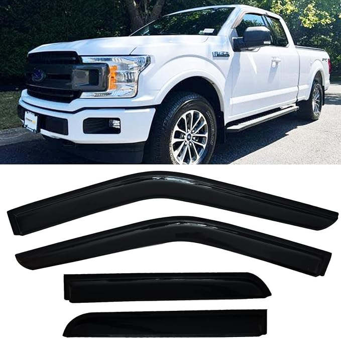 Window Visors Rain Guards Side Wind Deflectors for 2015-2025 F-150 Crew Cab, 2017-2025 F-250 F-350 F-450 Super Duty (SuperCrew/Crew) Cab, Vent Guard Shade Sun 94975 4-Pieces Set