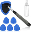 6 Pcs Windshield Cleaning Tool, Car Window Cleaner Kit with 5 Reusable Microfiber Pads, 1 Spray Bottles, Extendable Long Handle, Auto Inside Glass Wiper Kit for Vehicles(Blue)
