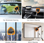 7pcs Windshield Cleaner Tool Car Window Cleaning Wash Kit with 4 Reusable Microfiber Pads 1 Spray Bottle and Extendable Handle Auto Glass Wiper Kit, Orange