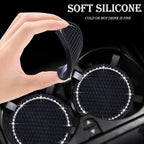 4PCS Bling Cup Holder Coaster, 2.75 Inch Auto Car Cup Holder Insert Coasters, Soft Silicone Anti-Slip Shockproof, Universal Vehicle Interior Accessories for Women Girls (Black & White)