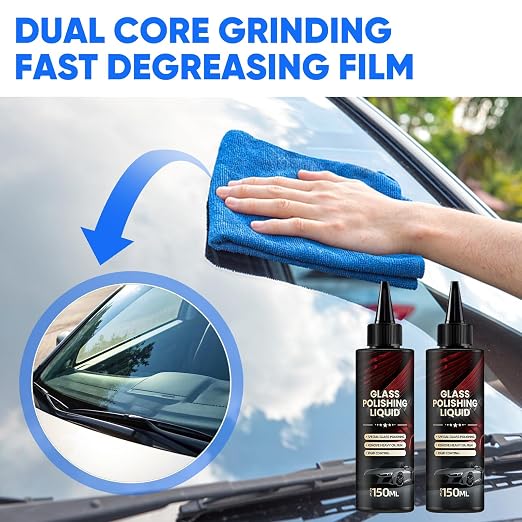 2025 New Glass Polishing Liquid with Sponge - Windshield Anti Fog Hydrophobic Coating Spray, Scratch Remover for Car Windows, Mirrors, Oil Film & Glass Surfaces (1)