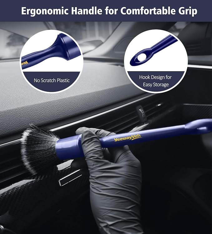 Car Detailing Brush Set, 3PCS Ultra Soft and Thick No Scratch Detail Brush for Car Dashboard Air Vents Leather Seat Dusting and Cleaning, Auto Interior Exterior Detail Brushes Car Detailing
