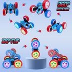 Remote Control RC Car for Kids 6-12, High-Speed 4WD Stunt Car with LED Lights & 360° Rotation, 2.4GHz Off-Road Vehicle Toy with Rechargeable Battery, Cool Valentines and Birthday Gift for Boys