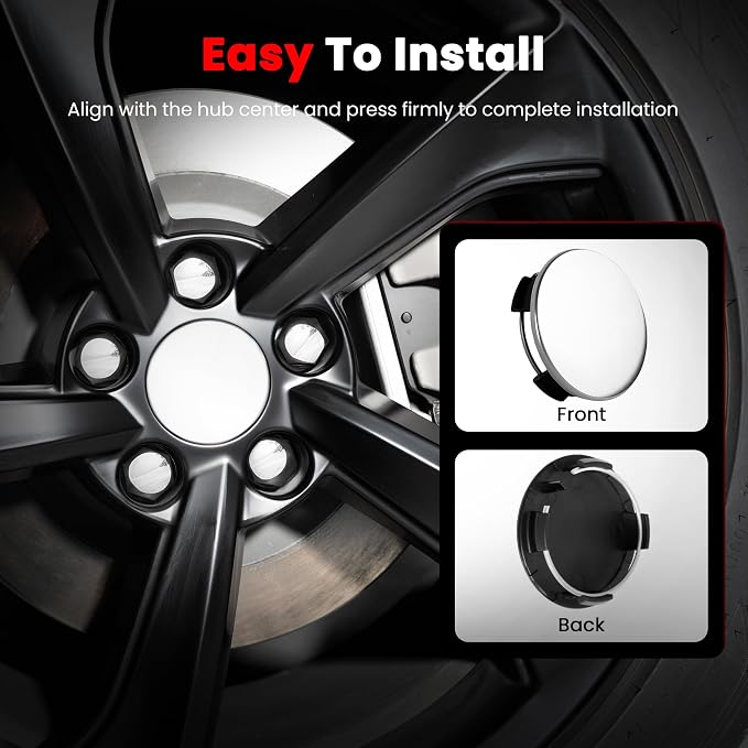 4 Pack Car Wheel Center Hub Cap Kit with 22 Lug Nut Covers, 2.2 in (56mm) Wheel Rim Covers Center Hubcaps for Model 3 / Model Y, Glossy Silver Exterior Decoration Accessories for Tesla