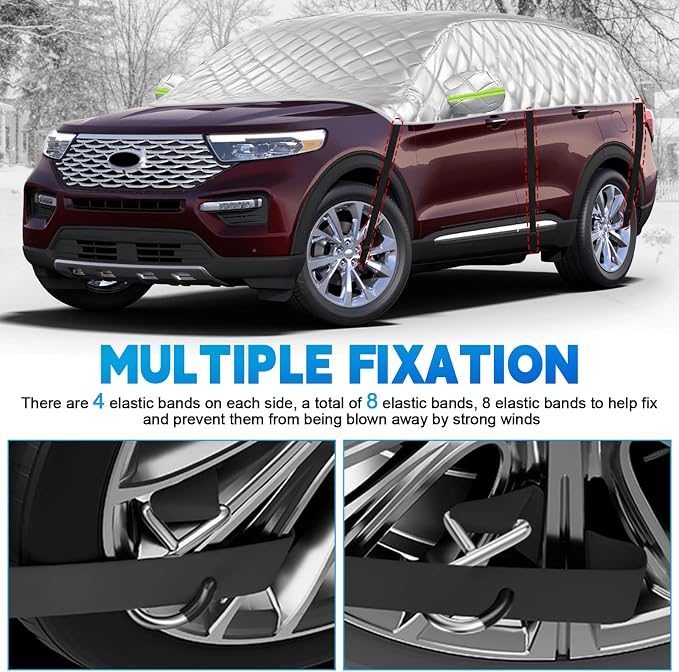 Half Car Cover for XL SUV Sunroof & Windshield Cover for Ice and Snow, All Weather Vehicle Body Cover for Sun, Rain, Dust（157"x59"）