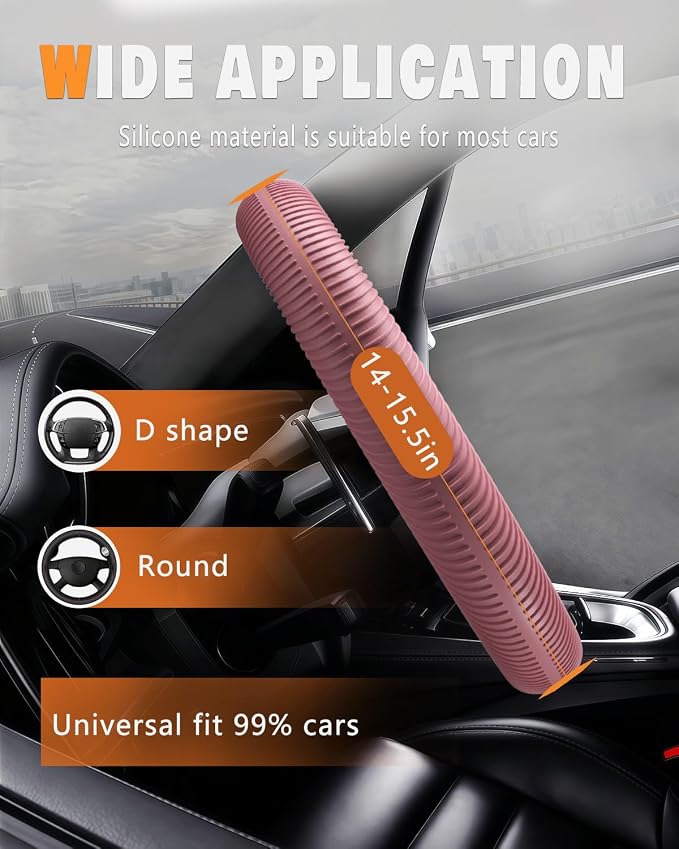 Car Steering Wheel Cover, Thin Anti-Skid Silicone Steering Wheel Cover for Men & Women, Universal Automotive Interior Accessories for Most Cars (Pink)