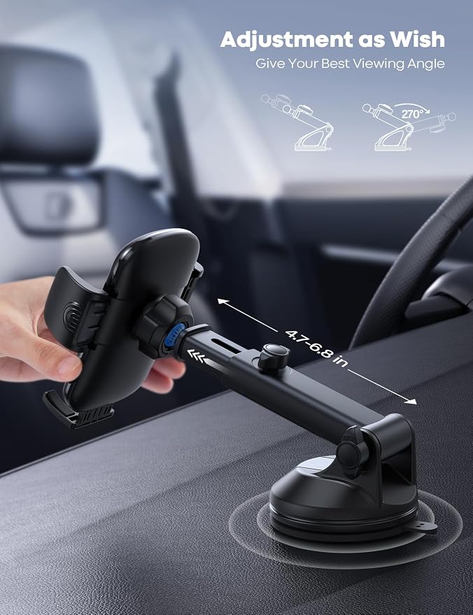 Car Phone Holder - [Strongest Military-Grade Suction Cup] 360° Rotation Phone Holders for Your Car Quick Release Adjustable Phone Mount for Car Dashboard for iPhone 17 16 Pro Max Galaxy Truck