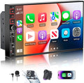 9" Double Din Car Stereo with Wireless Apple CarPlay & Android Auto,QLED IPS Touchscreen Car Radio,1080P Backup Camera, Mirror Link, Voice Control, Bluetooth 6.0, AM/FM, Type-C Fast Charging, EQ, SWC