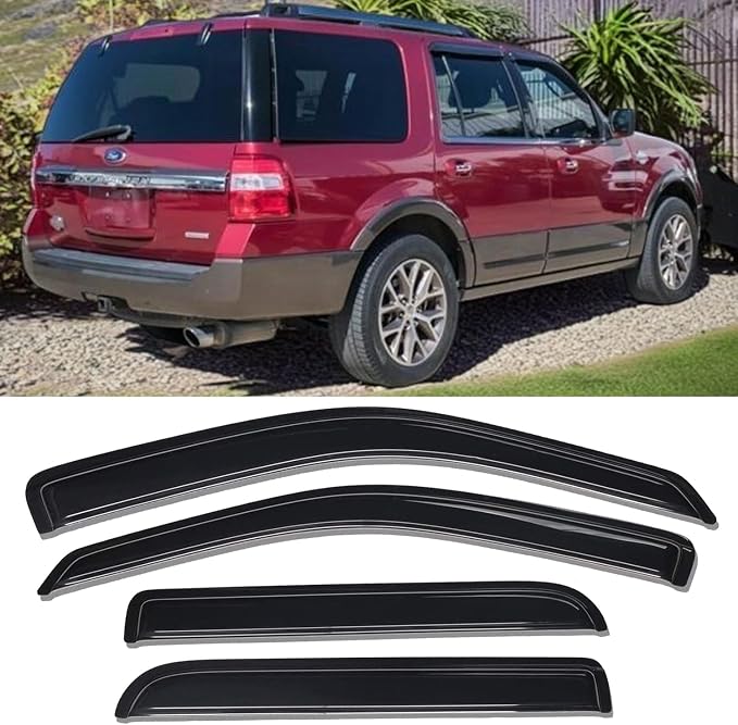 Window Visors Rain Guards for 97-17 Ford Expedition 98-17 Lincoln Navigator | Window Deflectors, Vent Visor, Sun Shades, Window Shields, Dark Smoke, Car Accessories, Tape-on Outside