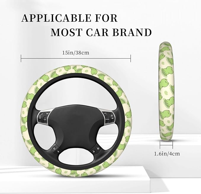 Frog Steering Wheel Cover Anti-Slip and Practical 14.5-15 Inch Universal Car Steering Wheel Cover with 2 Pieces Car Coasters Suitable for Men Women