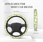Frog Steering Wheel Cover Anti-Slip and Practical 14.5-15 Inch Universal Car Steering Wheel Cover with 2 Pieces Car Coasters Suitable for Men Women