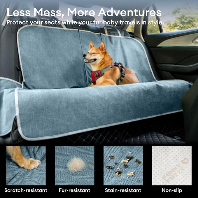 Dog Car Seat Cover for Back Seat, Back Seat Pet Cover for Dogs Waterproof, Scratchproof Dog Backseat Cover, Non-Slip Bench Car Seat Protector, Universal Fit Most Cars, SUVs, Trucks, Blue