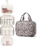 Hanging Toiletry Bag for Women, Travel Makeup Bag Organizer, Dry Wet Separation, Portable Bathroom Travel Bag for Toiletries, Cosmetics, Essentials, Brushes (Leopard)