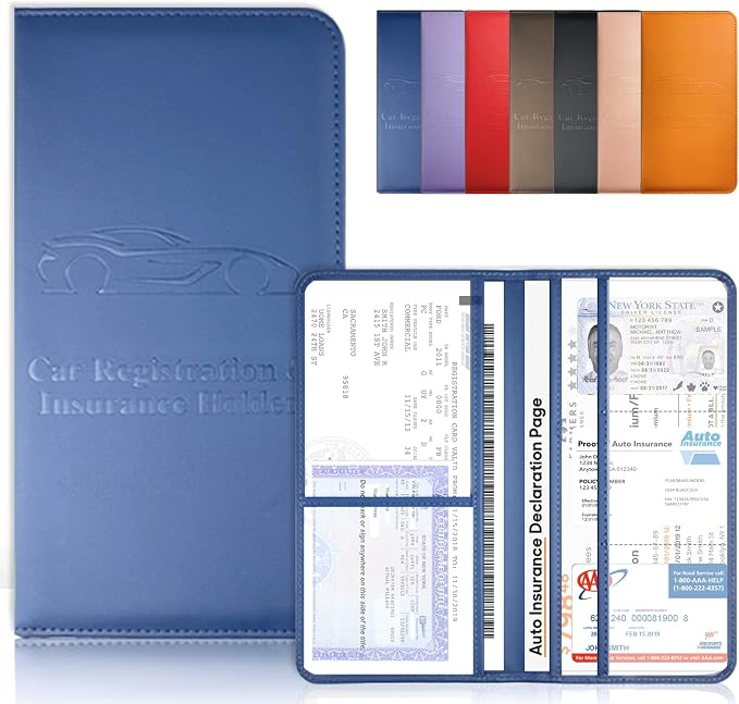 Blue Car Registration & Insurance Card Holder with Magnetic Closure for Glove Box Organizers Car Document Holder Car Document Organizer Car Glove Box Organizer
