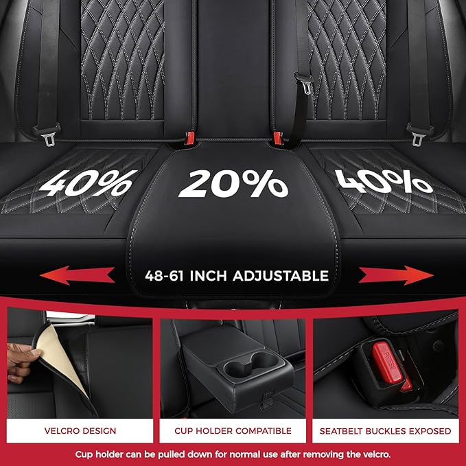 Black Car Seat Covers Full Set - Faux Nappa Leather Seat Covers for Cars, Ultra Breathable Waterproof Front Seats Protector with Lumbar Support, Universal Fit for Automotive Sedan SUVs Pickups