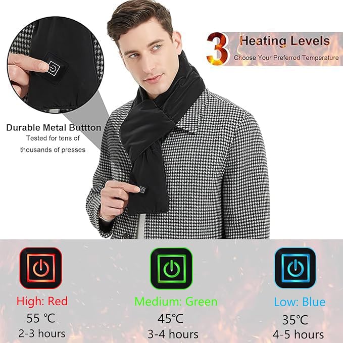 2PC Women Men Heated Scarf,Portable Heating Pad with 5000mAh Power Bank,Rechargeable Fast Heated Neck Wrap with 3 Temperature Settings,Electric Neck Heating Scarves for Office Outdoor Winter Warm Gift