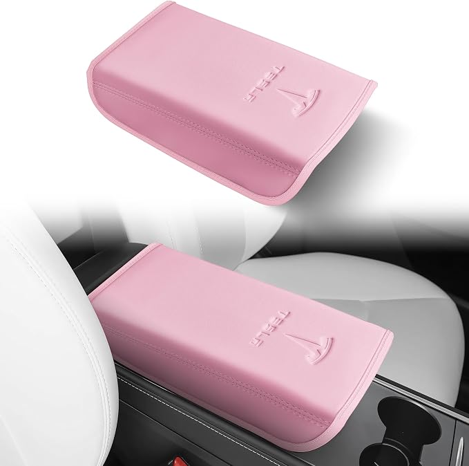 Center Console Leather Armrest Cover Designed for Tesla Model 3 2017-2023/Model Y 2020-2025,Center Console Accessories for Tesla Model 3/Y Interior Light Pink